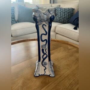 Vintage Bombay Company Tall Vase Blue  White Lily Pad 14"